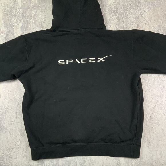 SpaceX Hoodie Mens Large Black Pullover Elon Musk Exploration Logo Relaxed - Picture 7 of 10